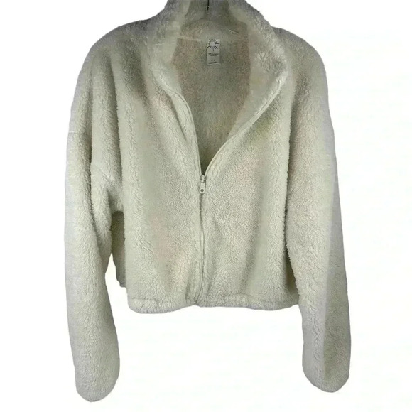 OFFLINE by Aerie Women's Large White Fleece Zip-Up Teddy Jacket Cropped - Picture 9 of 9